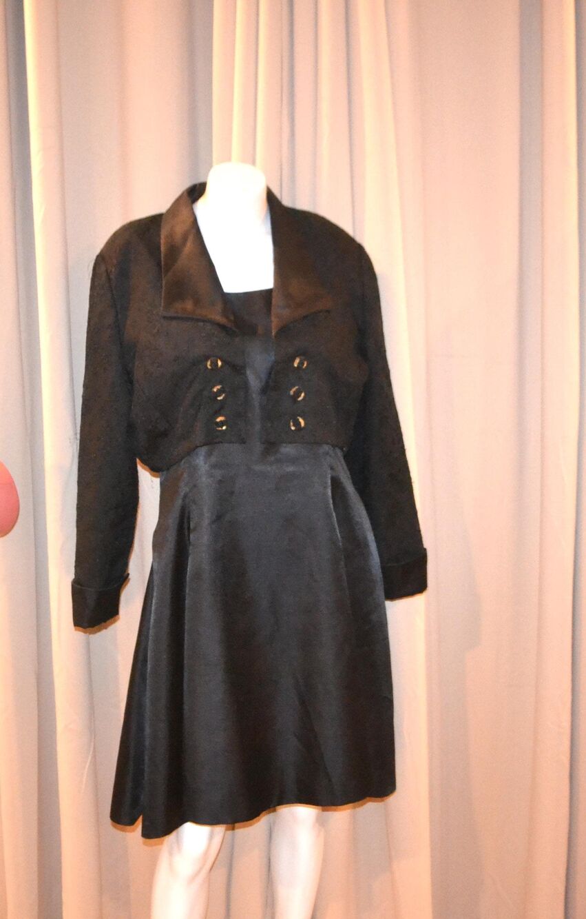 Vintage Black Full Swing Dress Bolero Tuxedo Jacket 80s